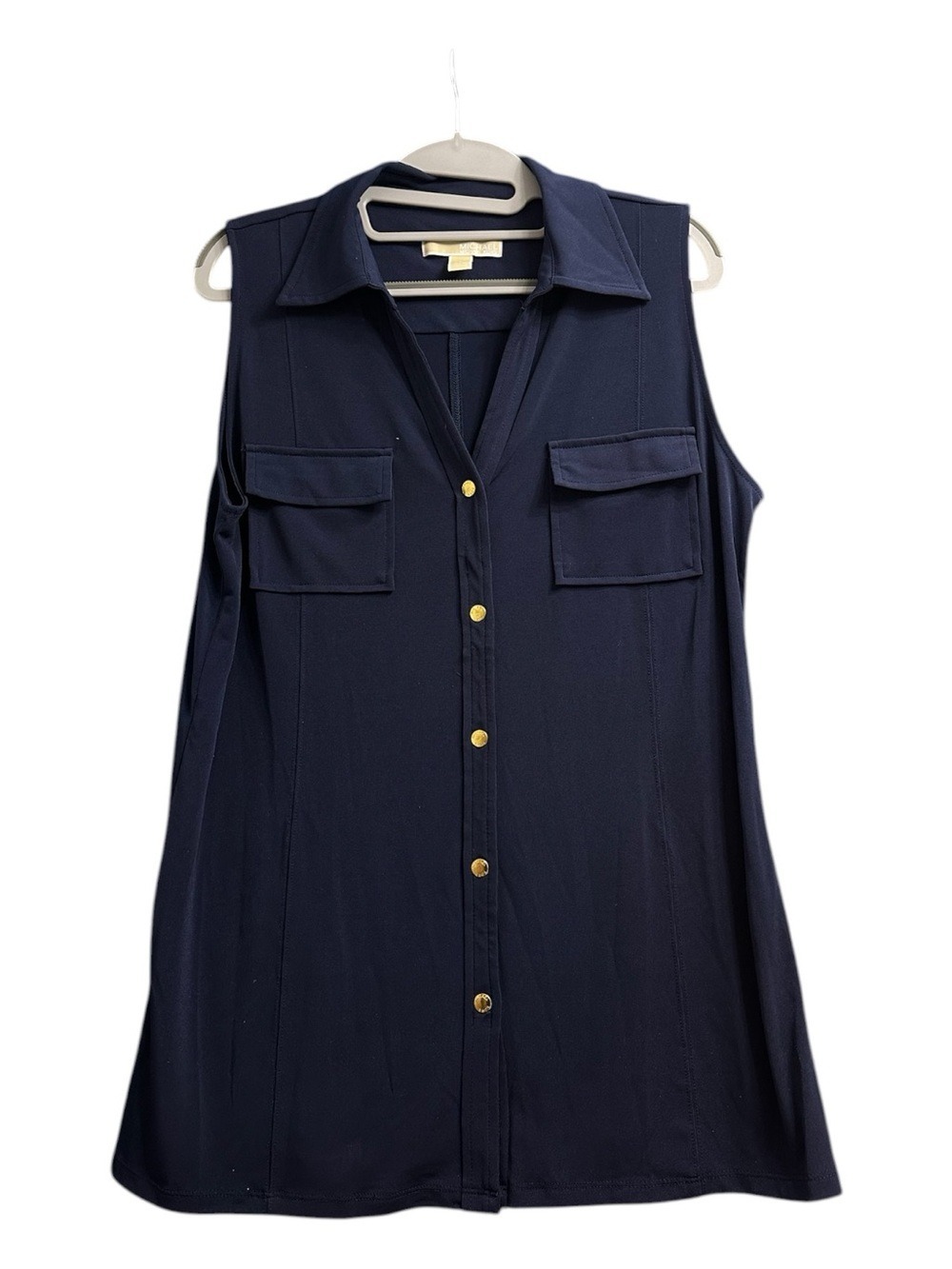Michael Kors Navy Sleeveless Gold Snap Top - Picture 2 of 6